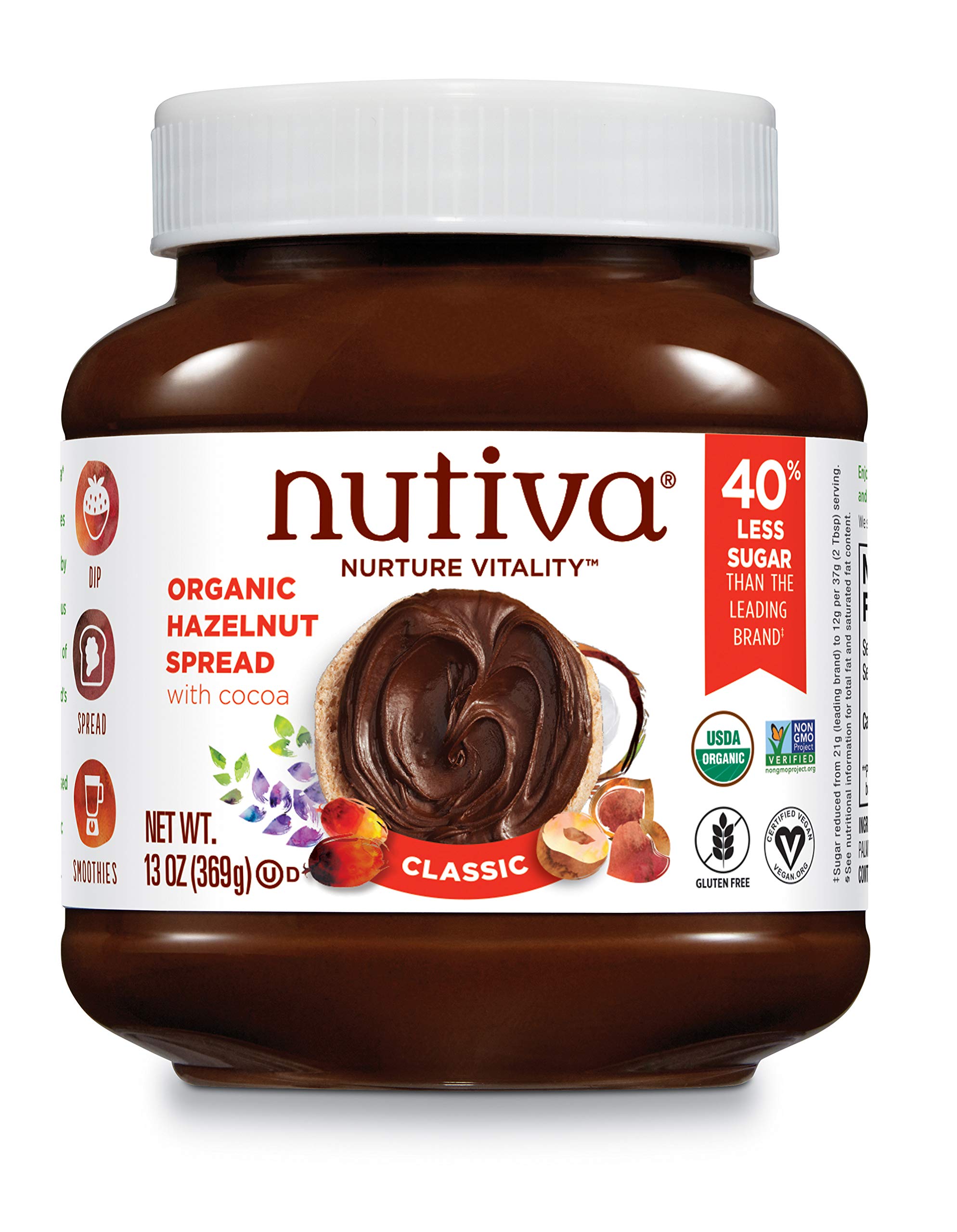 Nutiva Organic Vegan Hazelnut Spread, Classic Chocolate, 13 Ounce
