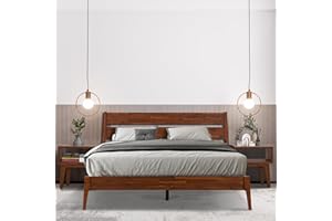 A ACACIA FURNITURE Acacia Callisto Bedroom Set, Bed Frame with Headboard Solid Wood Platform Bed with Nightstands Bedroom Furniture Set King Bed Contemporary Signature Wood Bed Compatible with All Mattress Types, Walnut