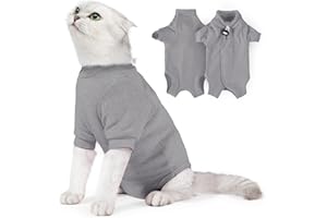 CESEONCE Cat Recovery Suits, Onesie for Cat Pet Wound Care After Surgery,The E-Collar Alternative for Post-Operative Care Bandages Post-Surgery Wear (Light Gray, M)