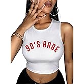 Hilinker Women's Summer Tank Tops Sleeveless Letter Graphic Printed Ribbed Knit Basic Crop Cami Tops Shirt