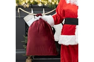 Qualtry Santa Sack for Kids - Santa Bag for Gifts - Velvet Bag with Drawstring - Christmas Gift Bag for Presents (Velvet, Blank Red Medium)