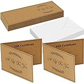 Sinmoe 50 Sets Gift Certificates for Business Kraft Xmas Blank Gift Certificate Cards with 50 Pcs Envelopes for Beauty Salon Restaurant Birthday Client Wedding 3.9 x 5.9 Inch(Dark Brown,Classic)