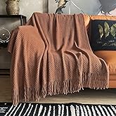 LOMAO Knitted Throw Blanket with Tassels Bubble Textured Lightweight Throws for Couch Cover Home Decor (Caramel, 50x60)