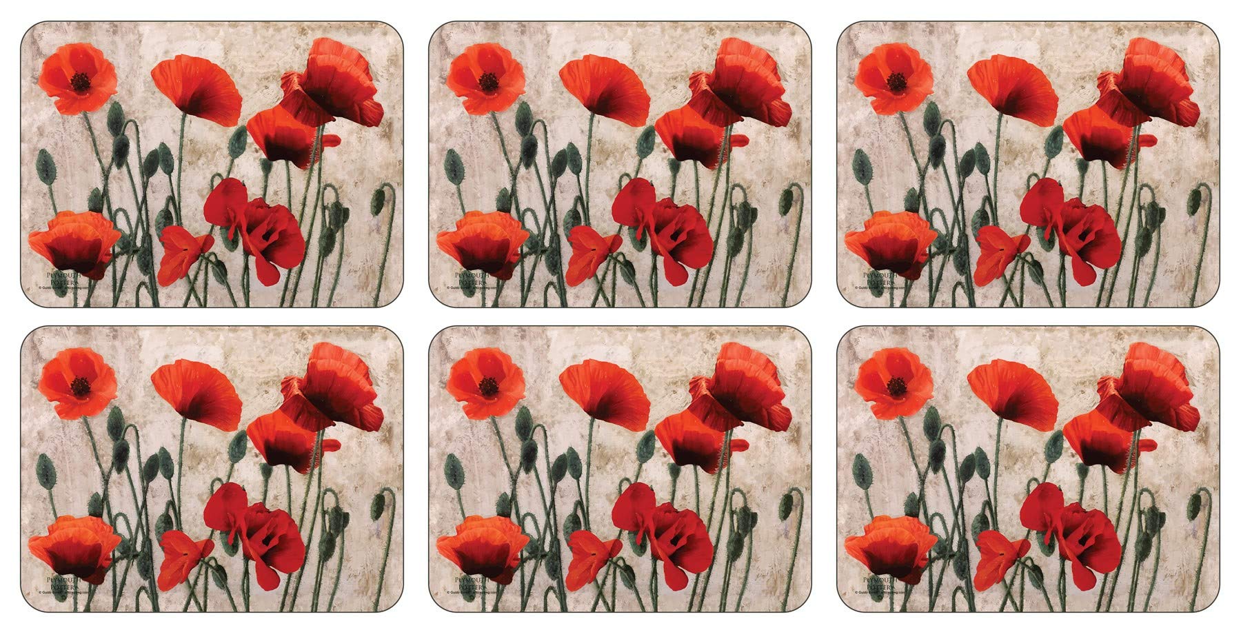 Plymouth Pottery - Red Poppies Placemats - Set of 6