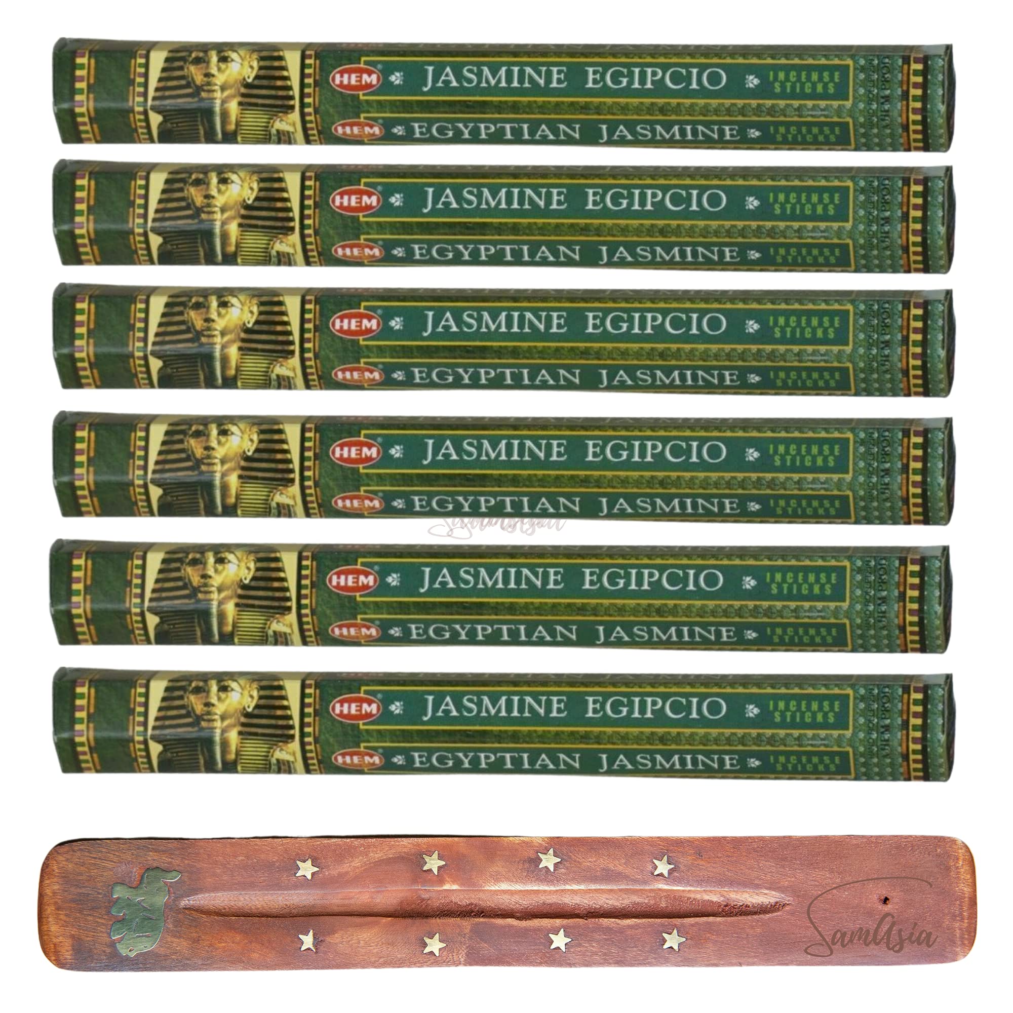 HEM Incense sticks EGYPTIAN JASMINE | Pack of 6 | with SAMASIA incense stick holder for Aromatherapy, Incense Spa, Yoga, Meditation, Healing, Spirituality and Relaxation