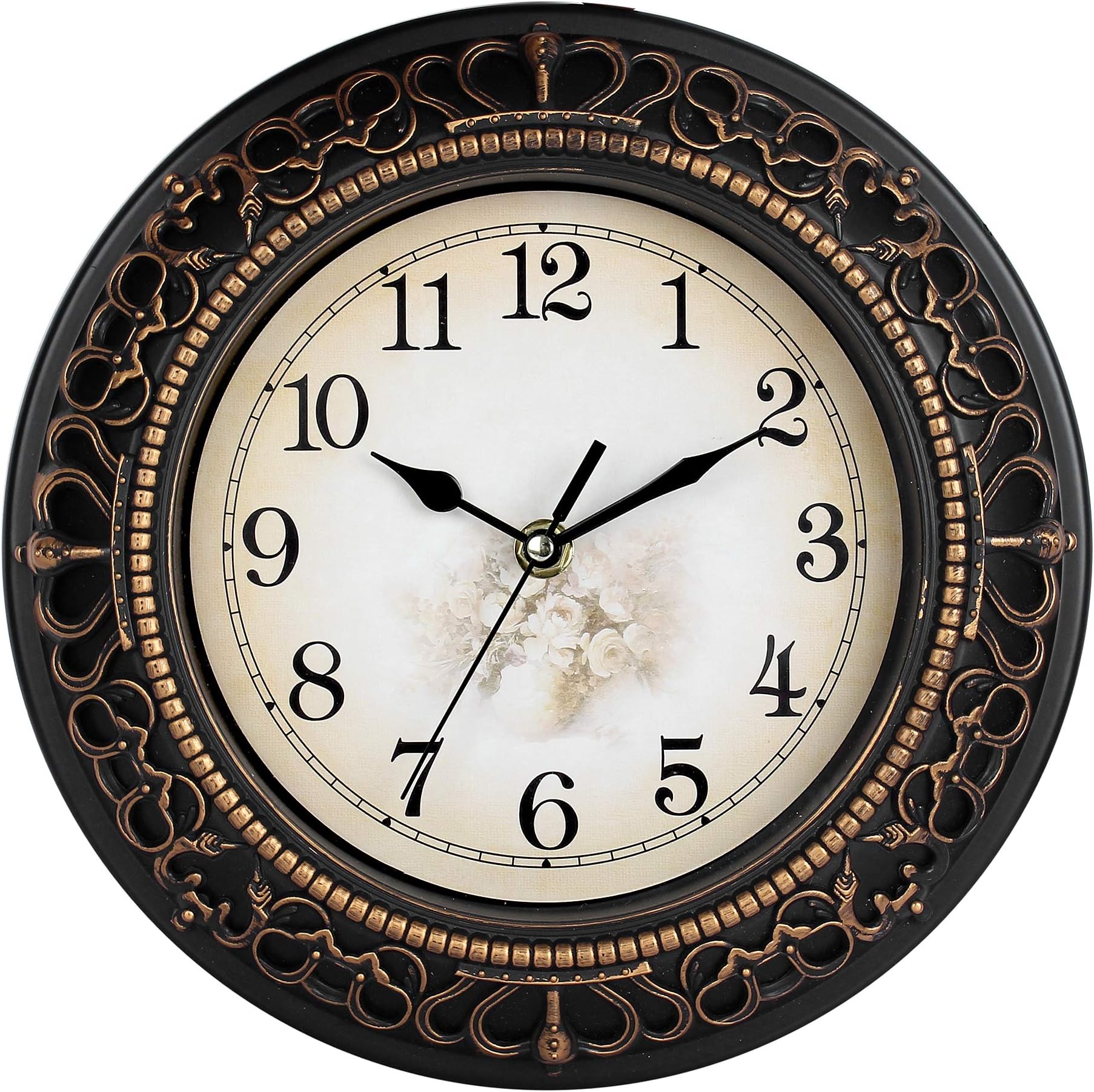 Efinito 10 Inch Antique Look Designer Round Plastic Wall Clock with Glass for Home/Living Room/Bedroom/Kitchen