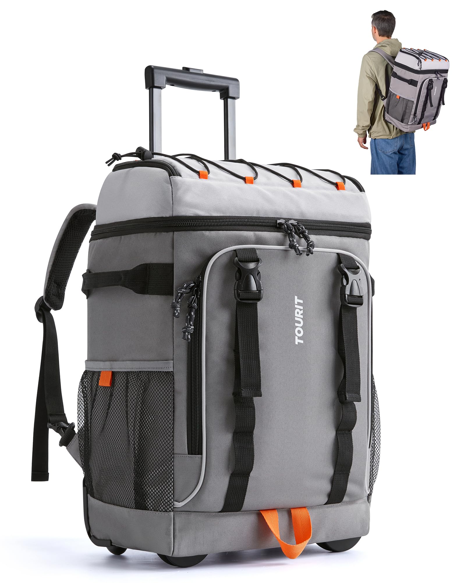 Photo 1 of TOURIT 50-Can Rolling Backpack, Double Deck & Dual-Bar Handle Travel Soft Cooler Bag with Wheels for Women, 30L Space Beach Cooler Size 18"(15"+3")×13"×11"