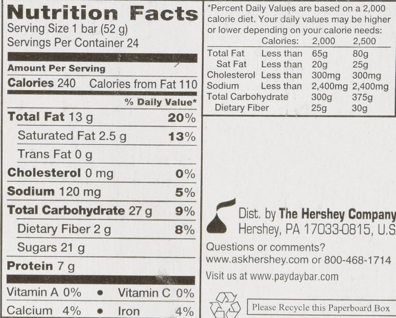 payday candy nutrition