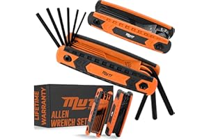 AMERICAN MUTT TOOLS Mutt Tools 17pc Folding Allen Key Set - SAE & Metric Hex Wrench Set with Color-Coding - Compact Allen Wrench Tool for Bikes, DIY, Archery - Keys with Size Markings