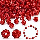 Dowarm 110PCS 10MM Red Rhinestone Beads for Jewelry Making, Round Rhinestone Clay Beads for Crafts Bracelet Baseball Necklace Beaded Pen, Polymer Shamballa Pave Disco Ball Bead