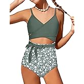 BAVADER Girls Swimsuit Cutout One-Piece Bathing Suit V-Neck Swimsuits for Teens Cute Swimwear with Drawstring Cover Up 9-18y
