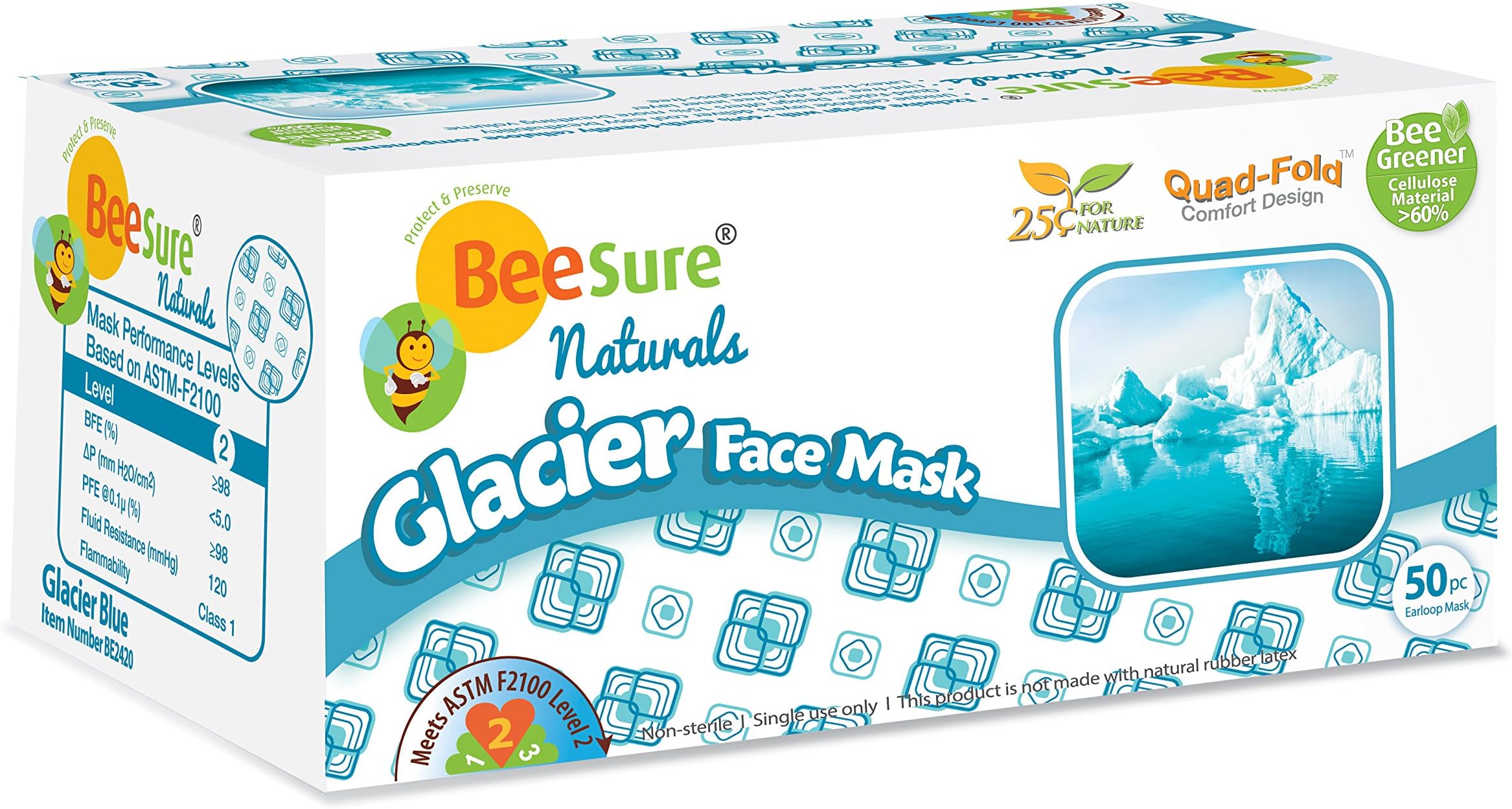 BeeSure BE2420case Naturals Face Masks, Glacier Blue (Pack of 400)