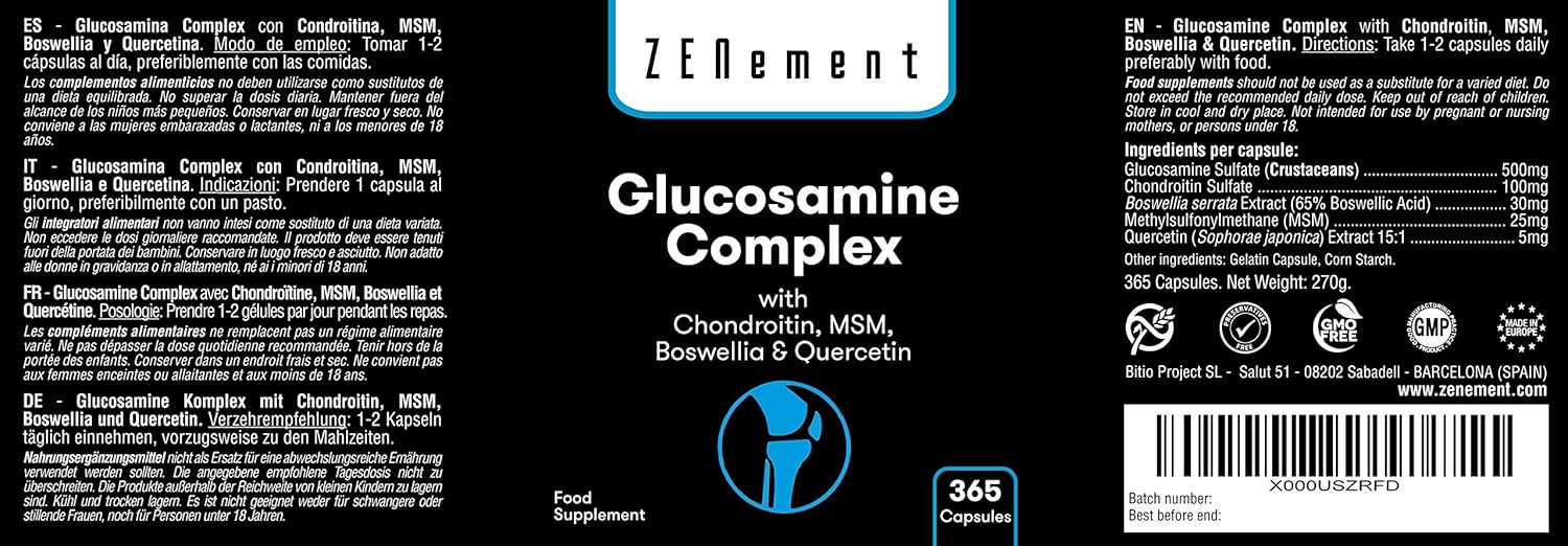 Glucosamine Complex with Chondroitin, MSM, Boswellia, Bamboo, Quercetin & Selenium, 365 Capsules, Capsule Format - Image 3