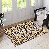 Brown Leopard Welcome Indoor Door Mat, Outdoor Entrance Doormat for Entryway Kitchen Bathroom 17 X 29 Inch