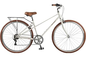 Retrospec Kinney Mixte Step Through Frame 7-Speed City Bike High-Tensile Steel with 700x32C Tires, Rear Rack and Swept Back H