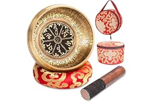 SHANSHUI Singing Bowl, 5 Inch Meditation Tibetan Set, Nepal Antique Mantra Carving Hand Hammered, Sound For Yoga Chakras Healing Meditation -Inch Red