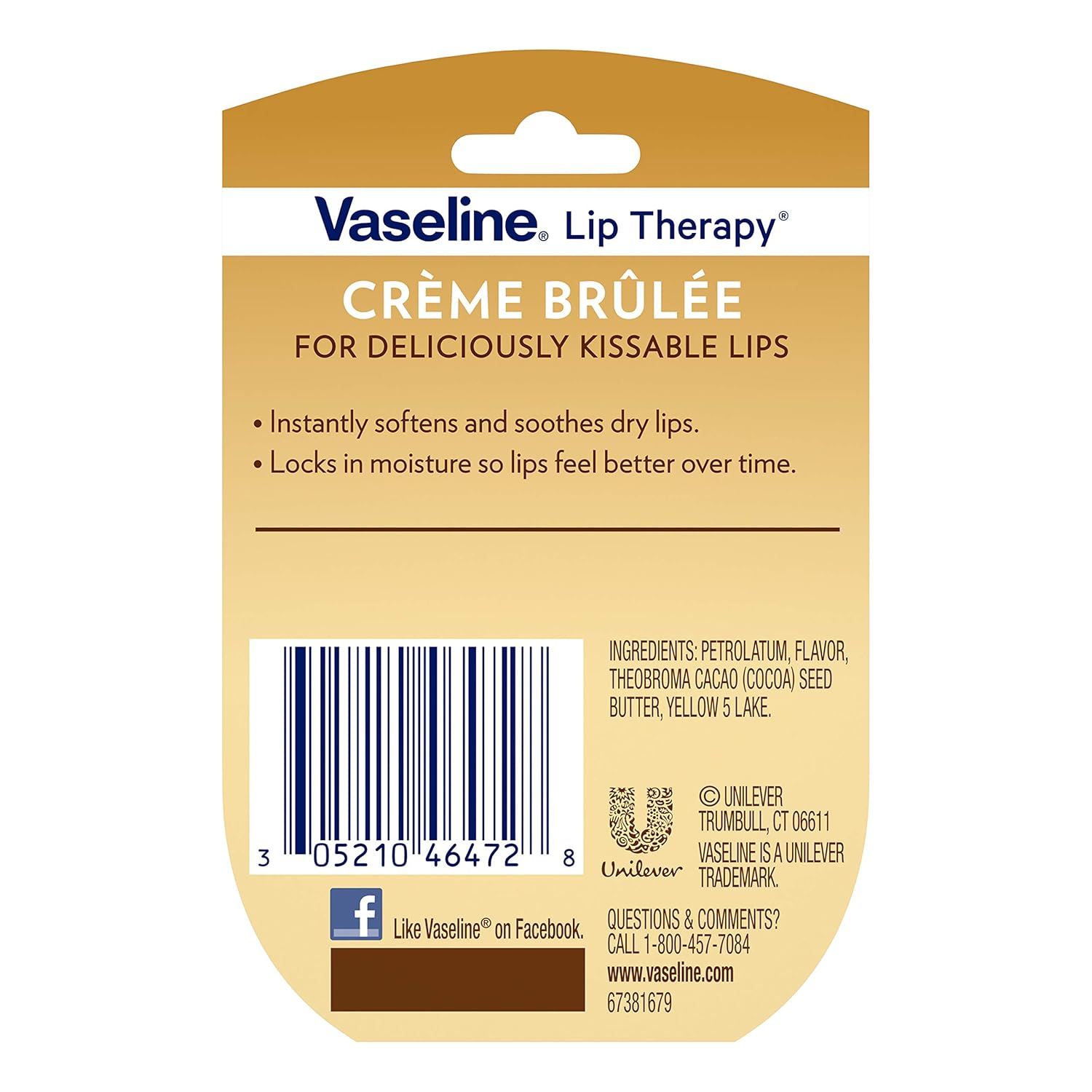 Vaseline Lip Balm for Instantly Soft Smooth Lips Crème Brûlée Lip Balm Locks In Moisture to Improve Hydration 0.25 oz : Beauty