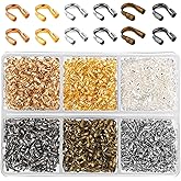 600 Pcs Crimps for Jewelry Making, 4 mm Jewelry Crimp Beads Cover Half Open Round Crimp Bead and Covers Knot Cover Multicolor Crimps for Jewelies Making Bracelet Necklace DIY Crafts