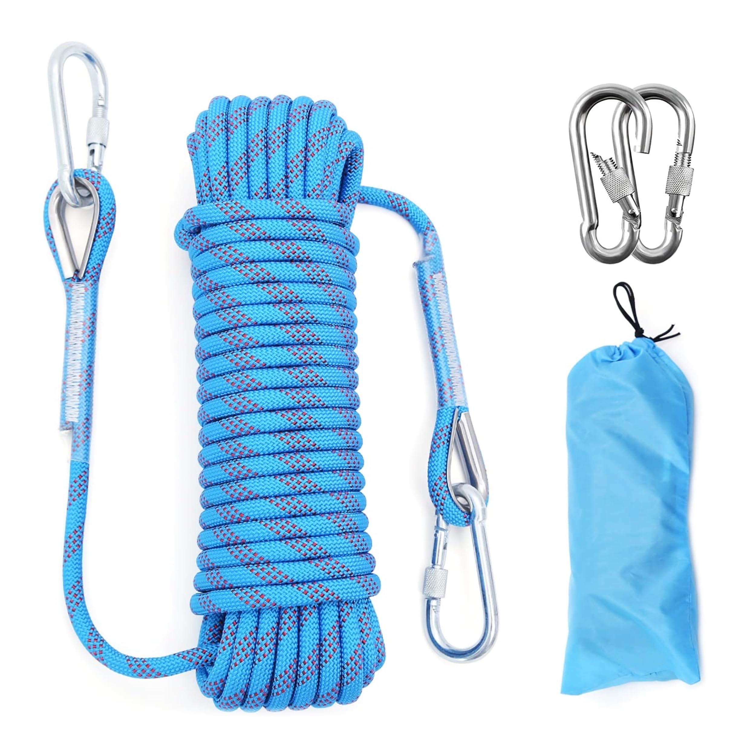 dogmoon Professional Climbing Rope, 10mmx10m Rappelling Abseiling Rope, Static Climbing Rope With Two Carabiners, Multifunctional Cord Safety Rope Climbing Rope for Escape Camping Hiking(Blue)