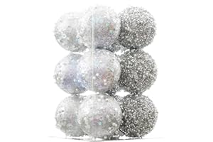 ChrisWish 12CT Christmas Ball Ornaments, Silver Christmas Ball Decorations Shatterproof Plastic Hanging Pearl Balls for Holiday Party(70mm/2.76")