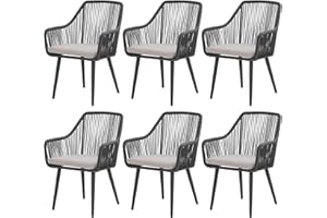 Patiorama Outdoor Dining Chairs, Patio Dining Chair Set of 6, All-Weather Woven Rope Rattan Chairs, Outdoor Dining Wicker Chairs with Armrests for Indoor Balcony Pool Backyard(Black)