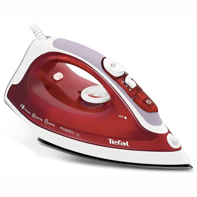 Tefal FV3776 Maestro Dampfbügeleisen, Keramikbügelsohle, extra Dampfstoß 110 g/min, Selbstreinigungsfunktion, Tropfstopp, rot