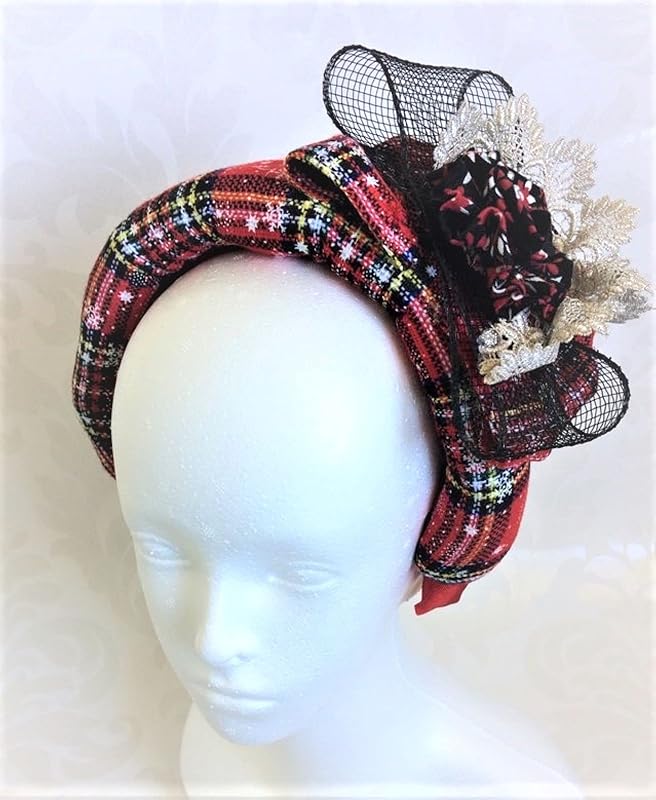 Tartan Hat,headband red Tartan fascinator Handmade Amazon.co.uk Handmade