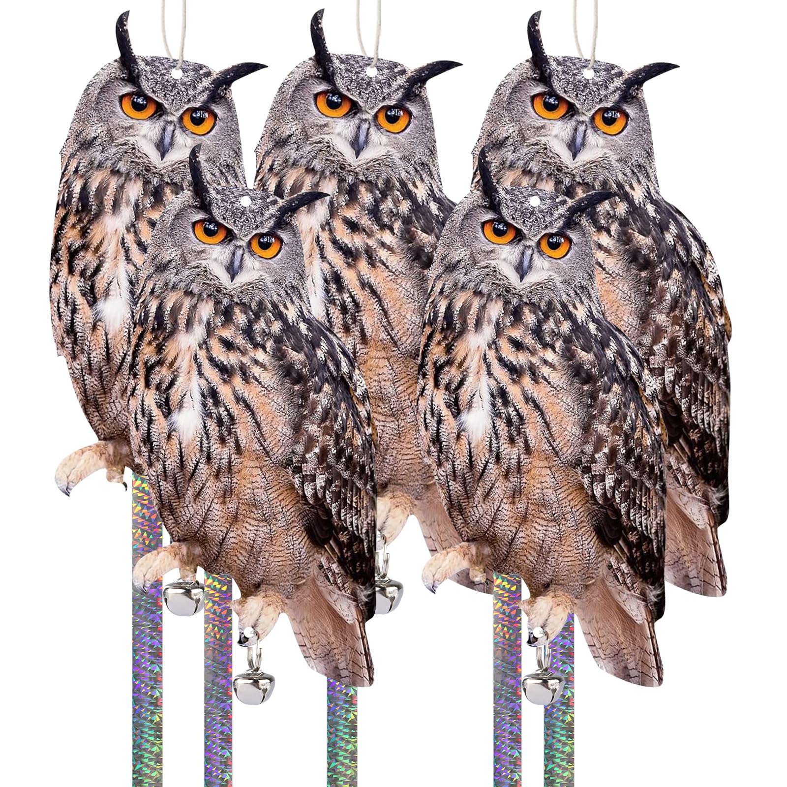 Fake Owl Decoy to Scare Birds, 5PCS Hanging Reflective Bird Device Outdoor Bird Scarer to Keep Birds Pigeon Woodpecker Away from Patio Garden