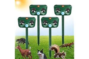 Gebatule 4 Pack Ultrasonic Animal Repeller Deer Repellent Outdoor Solar Deer Repllent Devices Animal Deterrent Scare Raccoon, Cat, Rabbit, Dog, Waterproof with Motion Detector for Yard Garden