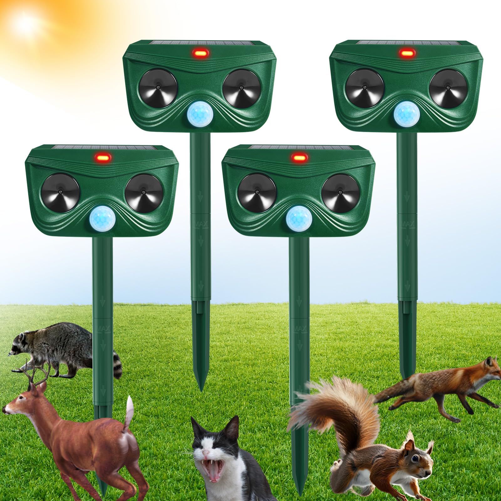 Photo 1 of Gebatule 4 Pack Ultrasonic Animal Repeller Deer Repellent Outdoor Solar Deer Repllent Devices Animal Deterrent Scare Raccoon, Cat, Rabbit, Dog, Waterproof with Motion Detector for Yard Garden