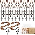 Taikula Wooden Rosary Necklace, Handmade Rosary Beads Necklace, Prayer Holy Soil Medal and Metal Cross For Catholic Or Christian Gift, Pouch Baptism Favors Gift