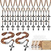 Taikula Wooden Rosary Necklace, Handmade Rosary Beads Necklace, Prayer Holy Soil Medal and Metal Cross For Catholic Or Christian Gift, Pouch Baptism Favors Gift