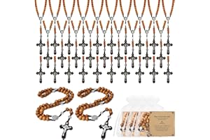 Taikula Wooden Rosary Necklace, Handmade Rosary Beads Necklace, Prayer Holy Soil Medal and Metal Cross For Catholic Or Christian Gift, Pouch Baptism Favors Gift