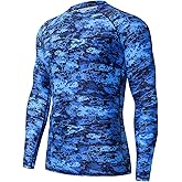 HUGE SPORTS Men's Rash Guard Long Sleeves UPF 50+ UV Sun Protection Quick Drying Splice Compression Swim Shirts
