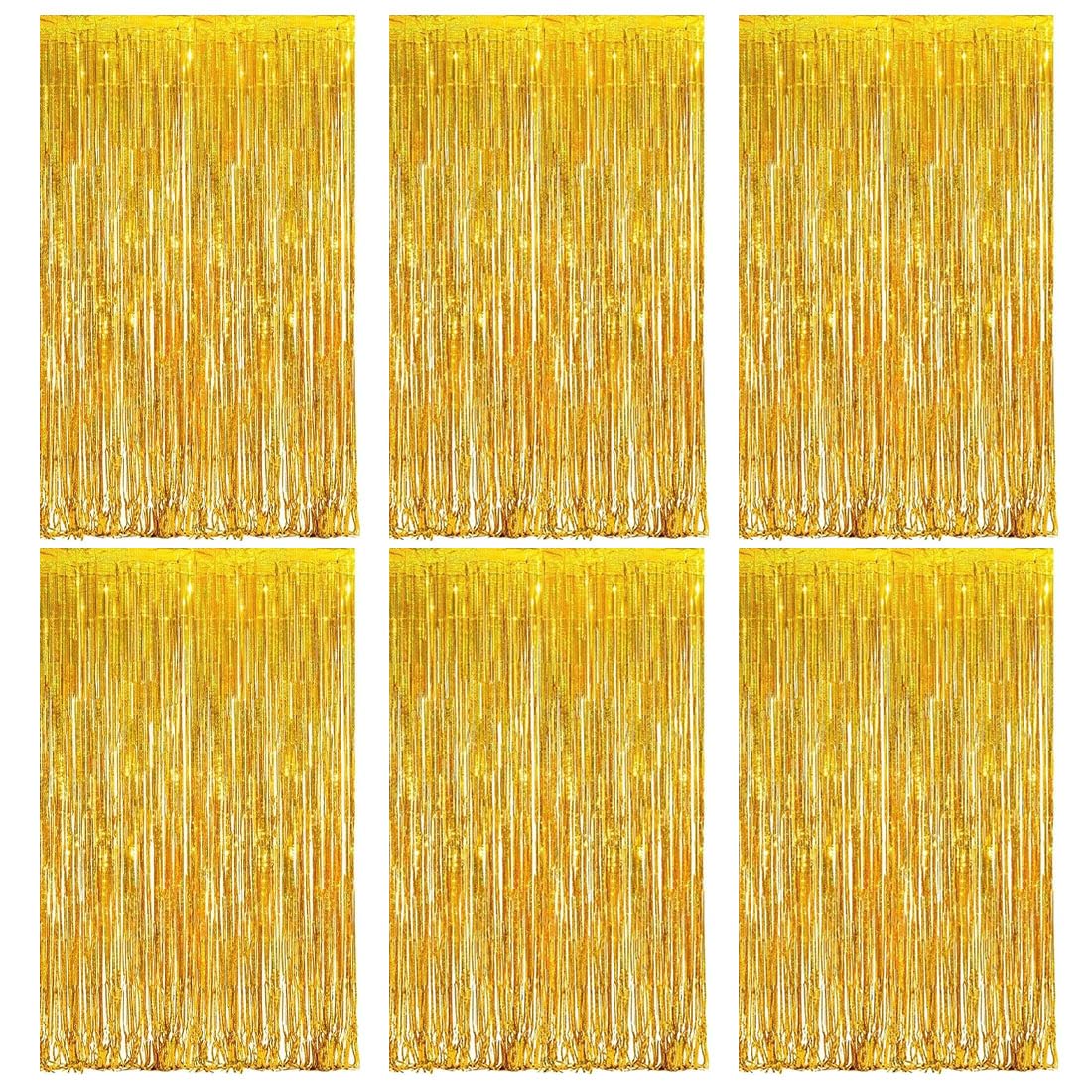 O-Kinee 6 Pack Metallic Tinsel Curtains 1m x 2m Fringe Foil Curtain, Gold Tinsel Backdrop for Wedding Birthday Party Door Windows Decorations …