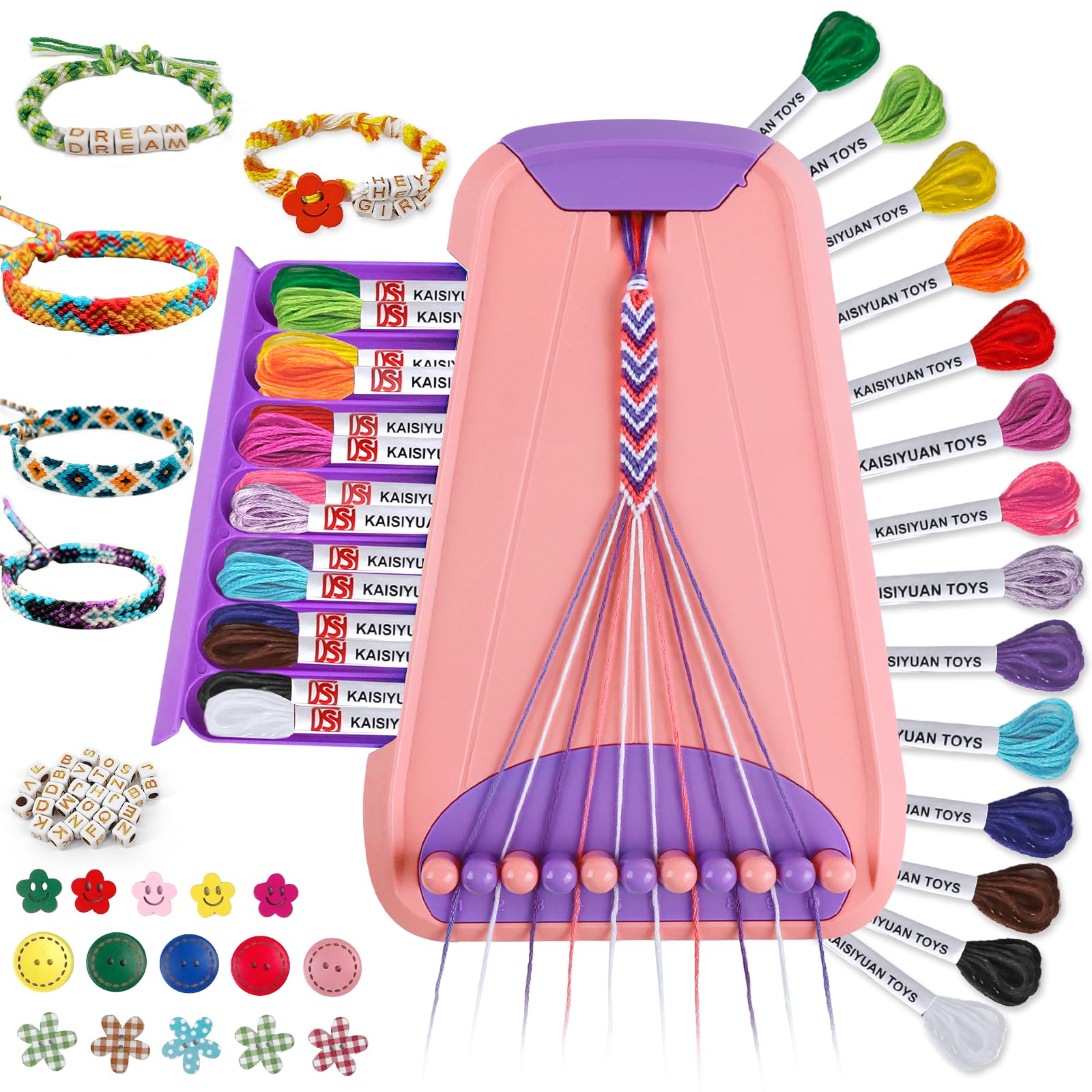 Arts and Crafts for Kids Ages 8-12,Friendship Bracelet Making Kit for Girl,Kids Jewelry Making Kit with 28 Pre-Cut Threads,Christmas Birthday Gifts for Ages 6 7 8 9 10 11 12 Year Old (Pink/Purple) — image 1