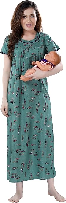 AV2 Women Printed Feeding / Nursing / Maternity Nighty Green X-Large 7124 at Amazon Womenâs 