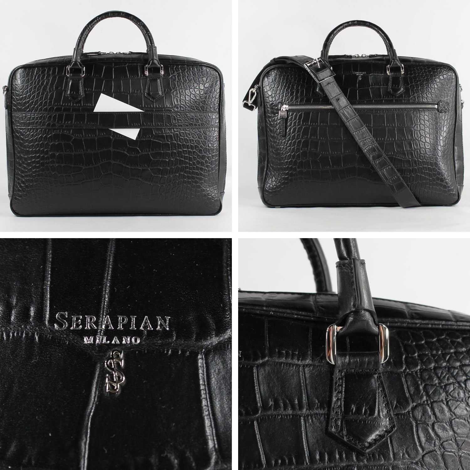 Amazon Serapian セラピアン クロコ型押しレザー ブリーフケース Sopaqmll6929 M40 G001 ブラック F ブラック C05 ビジネスバッグ