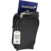 Clakit XL Strap Pack Travel Pouch, Double Zipper Passport Holder - Multi Pocket Organizer Cellphone Pouch with Clip, Backpack Accessories for Everyday Carry Hiking Travel Wallet - Black