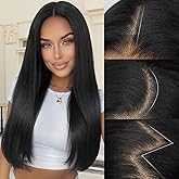 AISI HAIR Straight Lace Front Wig Pre Plucked With Baby Hair 13x4 HD Glueless Synthetic Black Wigs for Women 28inch Beginner Friendly