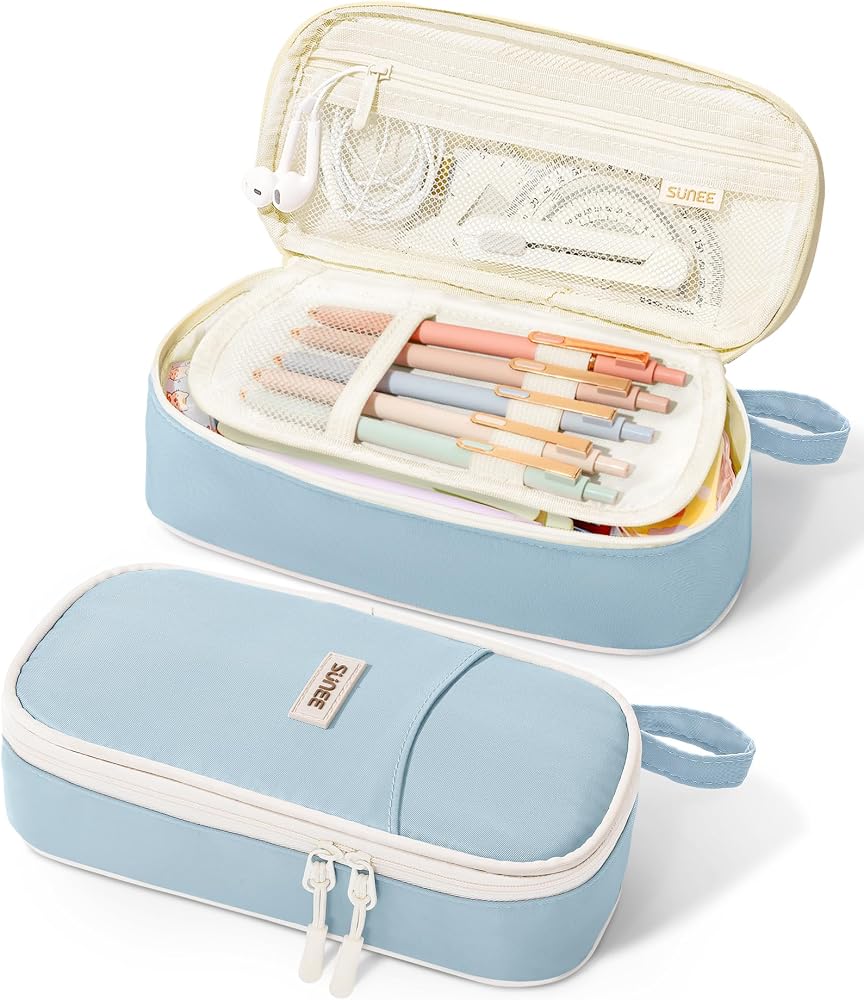 SUNEE Cute Pencil Case, Aesthetic Pen Pouch, Colored Large Pencil Bag with Zipper, Kawaii Stationery Storage and Organizer, S