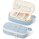SUNEE Cute Pencil Case, Aesthetic Pen Pouch, Colored Large Pencil Bag with Zipper, Kawaii Stationery Storage and Organizer, School Supplies for Teen and Adult Girls, Blue