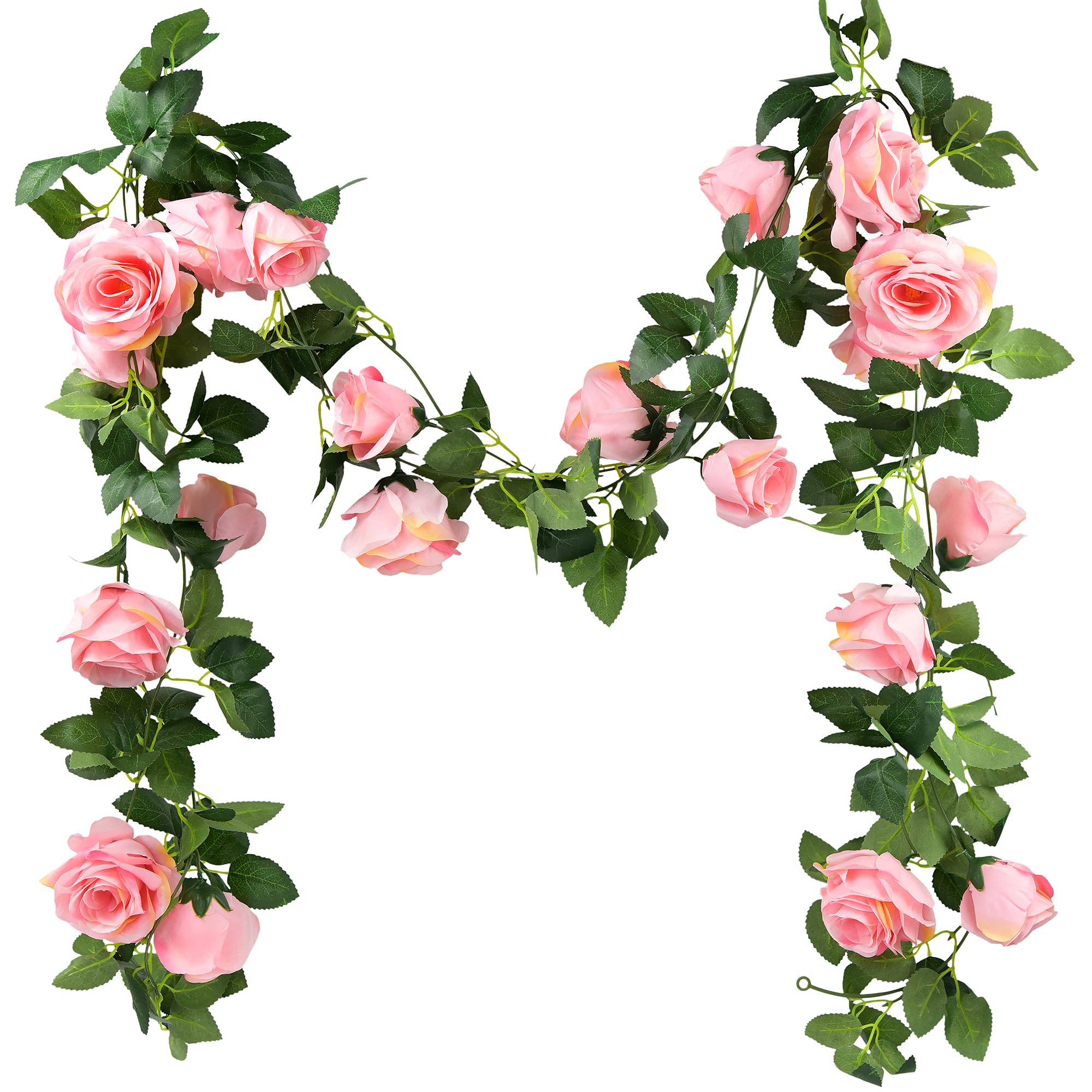 FiveSeasonStuff 2 Pink Artificial Flower Garlands, Silk Rose Vine Leaves Hanging Plant Foliage for Home Wedding Garden Trellis Gazebo Party Wall Decoration 4.4 metres (14.4 feet)