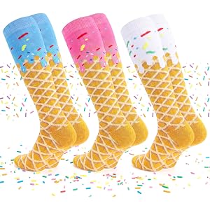 Croloose 3 Pairs Ice Cream Drip Baseball Socks Colorful Funny Knee High Softball Socks for Youth Teen Women Sports Summer Gif