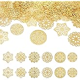 Cheriswelry 48pcs Flower Filigree Joiners Links Flower Golden Metal Dangle Charms Rack Plating Iron Etched Metal Embellishments 48~65mm for DIY Craft Earring Bracelet Necklace Jewelry Making