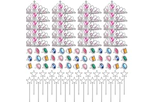 Yingzhao 96 Pcs Princess Pretend Jewelry Toy Plastic Tiara Crown Wand Set Costume Dress up Girls Favors