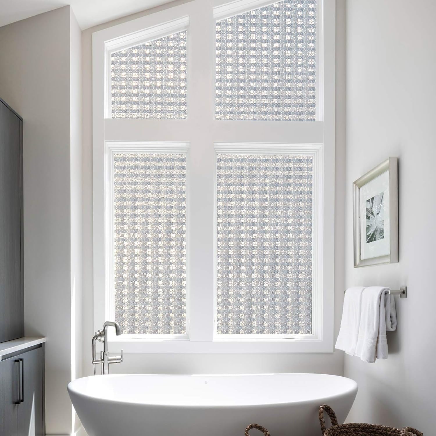 Kromapolis Decorative Window Film, Frosted Privacy Film, Static Glass Film, 3D Vinyl Window Cling, Non Adhesive Window Sticker for Home Glass Door Kitchen, Small dots Patterns (35.4In. by 78.7In)