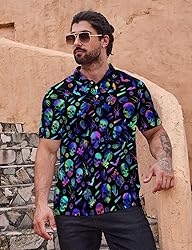 Xdceu Men's Skull Polo Shirts Hawaiian Golf Polo