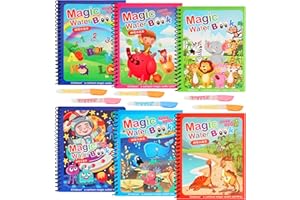 Kynetik Water Colouring Book, Pack of 6 Magic Water Color Books, Reusable Magic Paint Set with Pen, Water-Painting for Educat