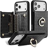 CUSTYPE Compatible with iPhone 17 Pro Max Wallet Case with Card Holder,180°Ring Holder Kickstand Card Slots Case,PU Leather Protective Case for iPhone 17 Pro Max 6.9inch-Black